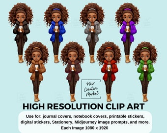 Clip Art Bundle | Digital Sticker | Planner & Journal Sticker | African-American |High-Resolution Clip Art | MidJourney Prompt | Good Notes