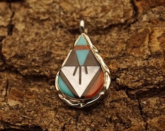 Zuni Indian sterling silver pendant in the shape of a drop