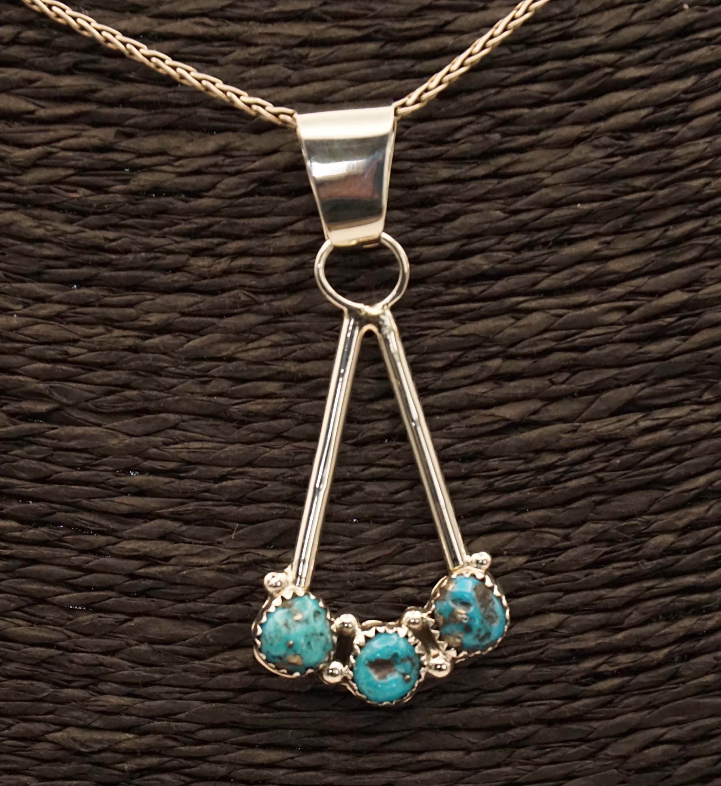 Sterling Silver Indian Pendant With 3 Turquoise Stones - Etsy