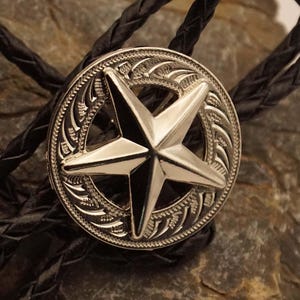 Westernkrawatte aus Leder - Bolotie Texas Stern silberfarben