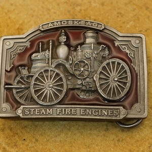 Belt buckle antique steam train red nickel