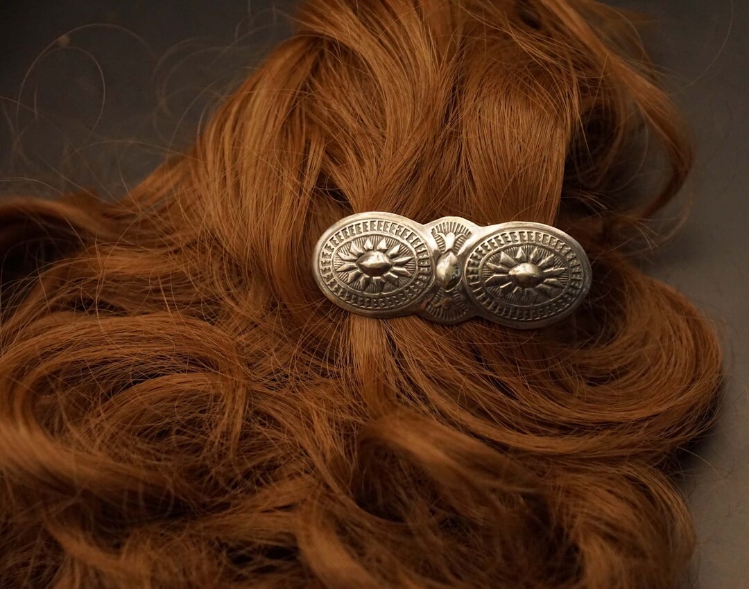 Sterling Silver Indian Hair Clip With 2 Decorative Shields Etsy