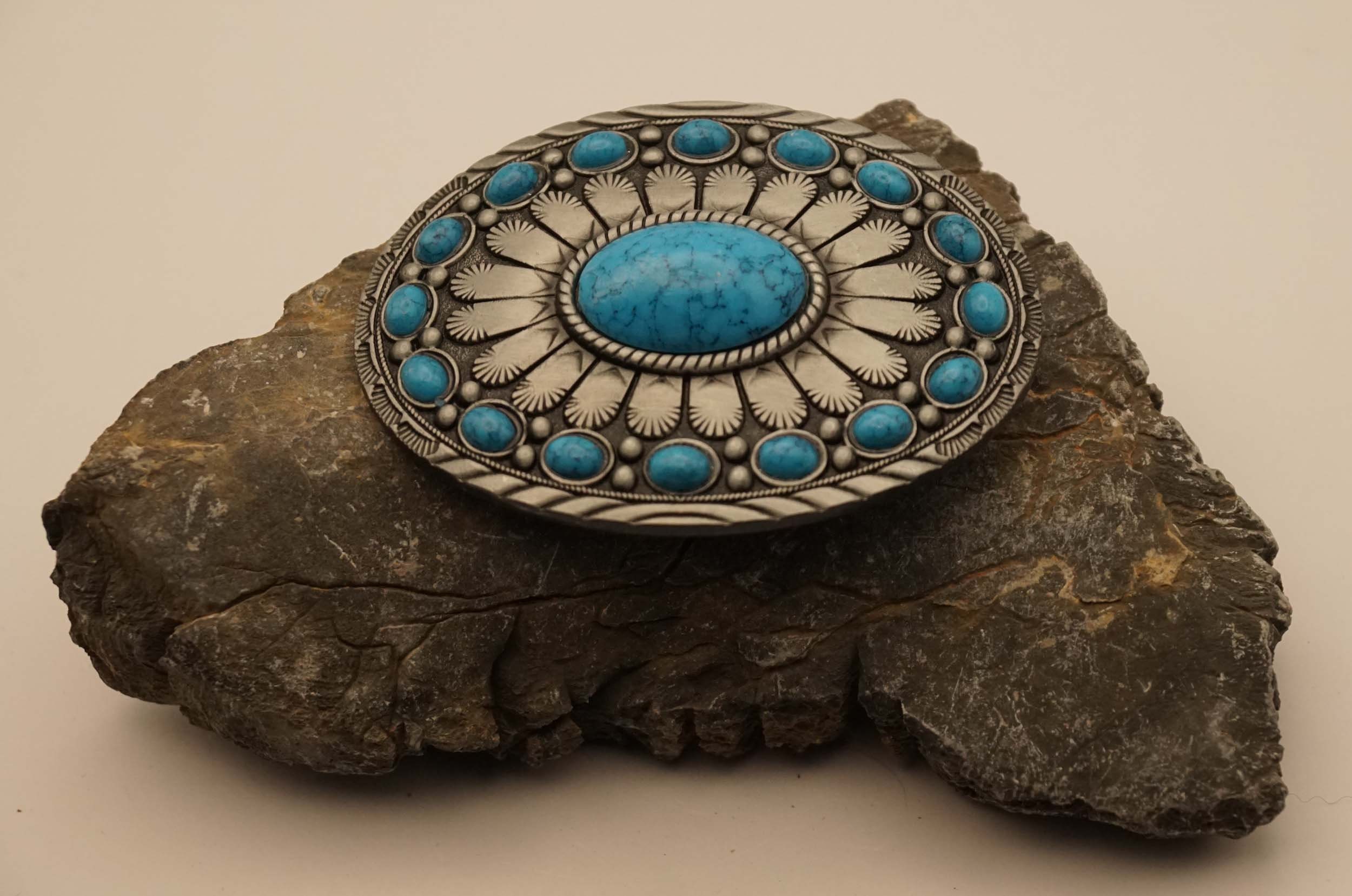 Accessori Moda Murano Fibbia Per Cintura BLUSUPERSHOP 4 Cm - Argento Con Decorazioni Blu, Include Portachiavi Fibbia Metallo Filigrana Blu - 4