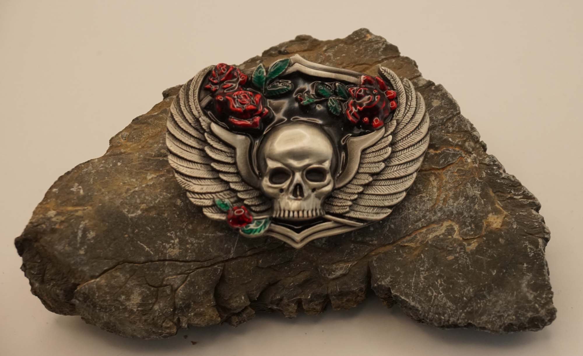 Belt Buckle Skull With Wings and Roses - Etsy