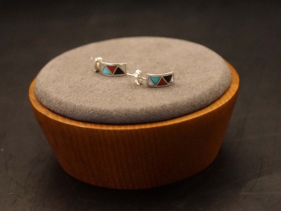 Sterling silver Zuni Indian earrings black, red, … - image 3