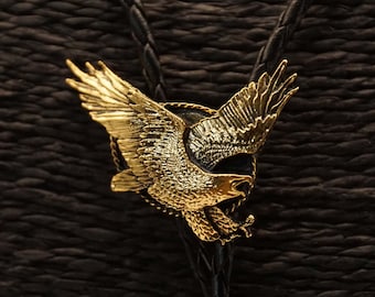 Bolo tie flying eagle in gold