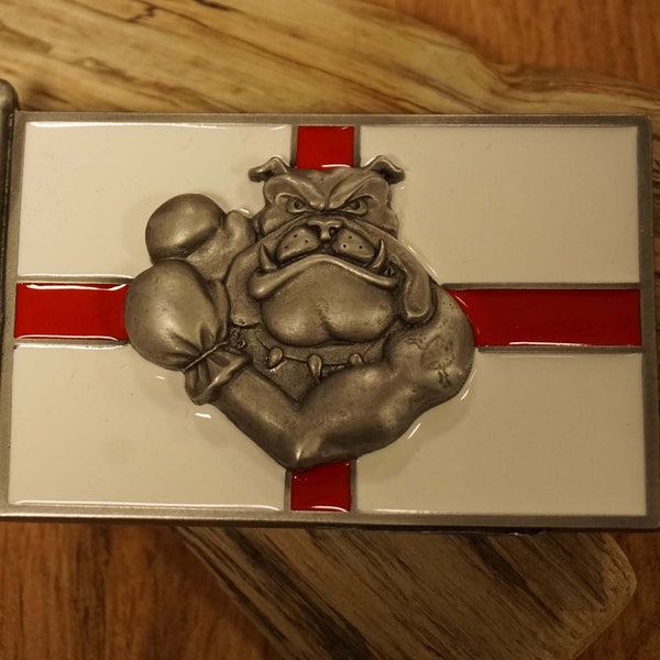 Belt buckle England flag with pit bull with boxing gloves