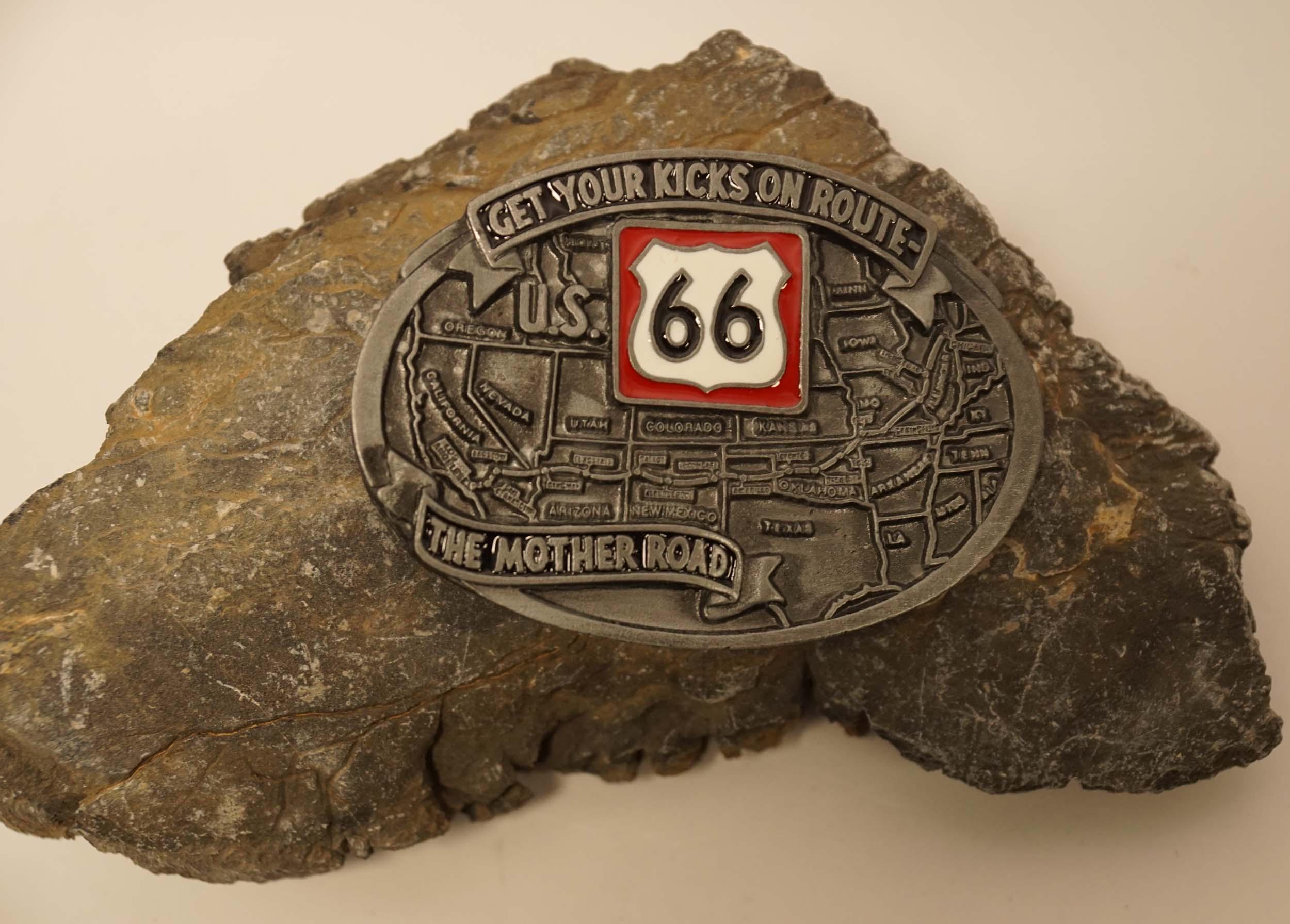 BOBIJOO Jewelry Fibbia Cintura Americana Route 66 USA - Bianco E Nero, Chiusura In Metallo Per Cintura Biker