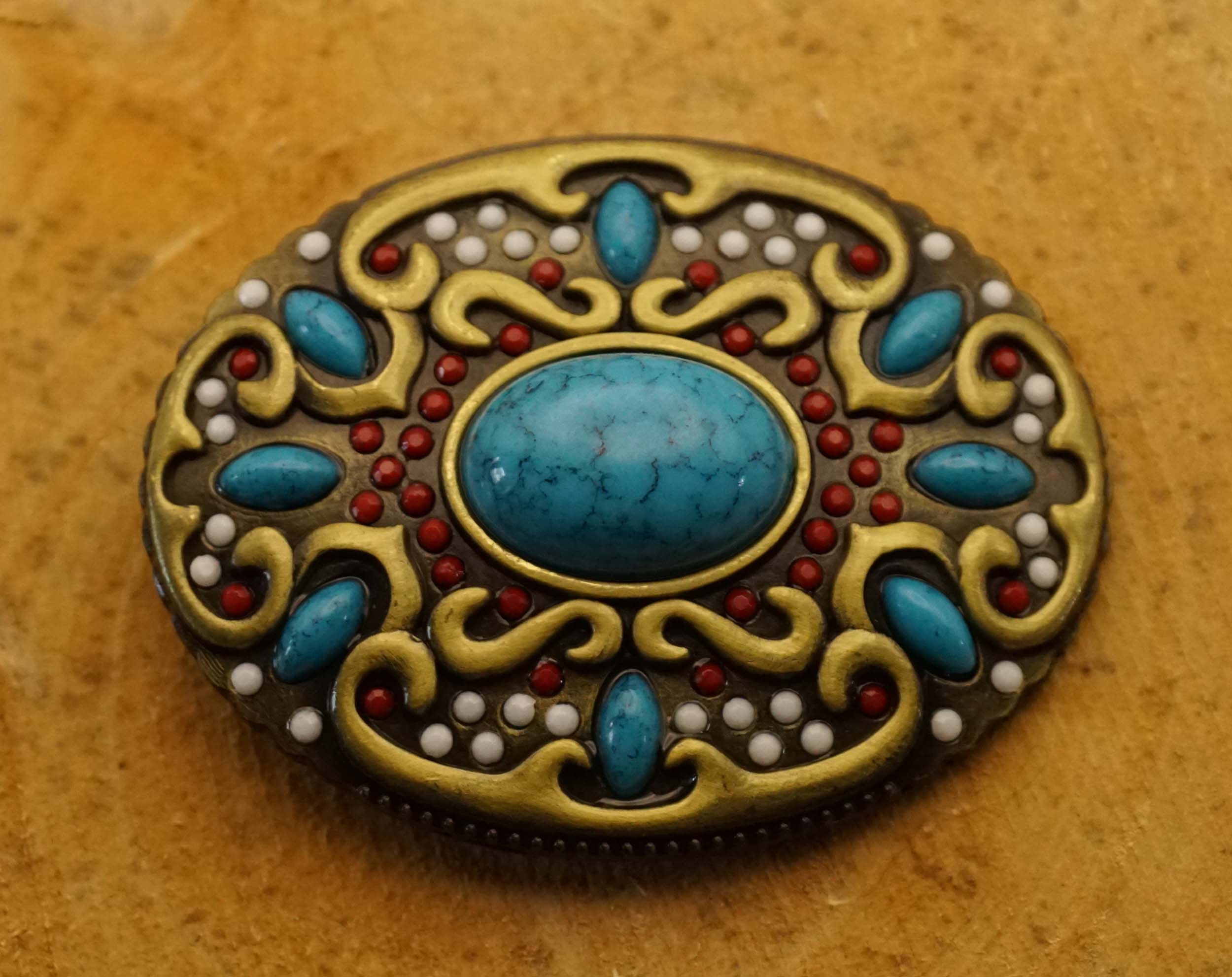 Belt Buckle Small Colored Stones on Copper-colored Shield - Etsy