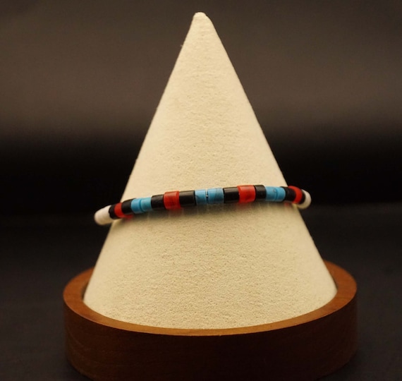 Indian beaded bracelet in black, blue, red and wh… - image 2