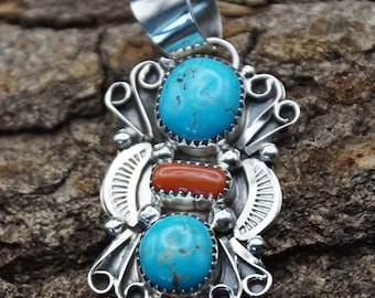 アクセサリー indian jewelry navajo pendant Pendant Ornamental With Turquoise and Red Stone Sterling Silver