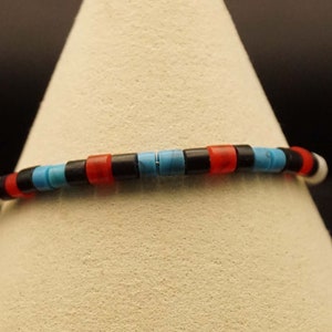 Indian beaded bracelet in black, blue, red and white image 3
