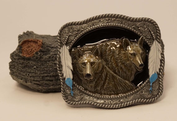 Wolf and feathers Belt Buckle approximately 3.75\