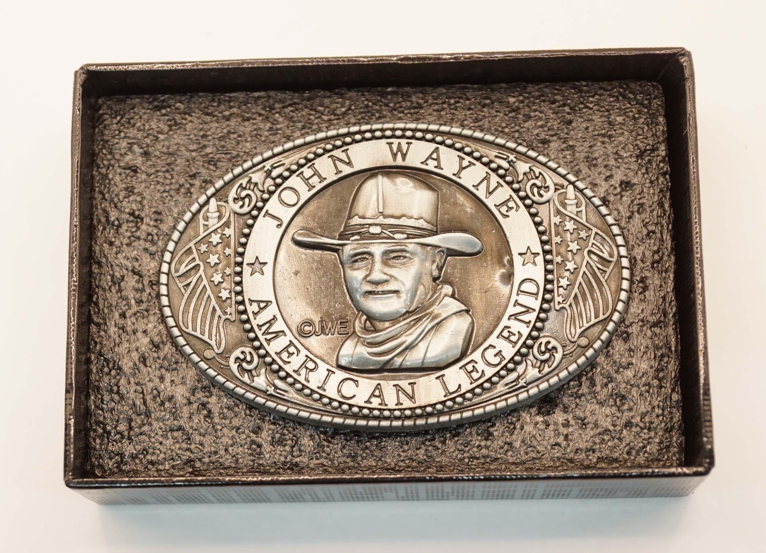 Vintage John Wayne Cowboy Buckle Black Leather Tooled Western Belt Sz 32 John Wayne Belt Buckle In Vintage Belt Buckles for sale - eBay main image 3