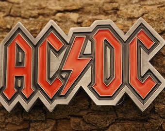 Handmade Black Leather Belt: ACDC Metal Buckle, Retro Rock  display picture 1