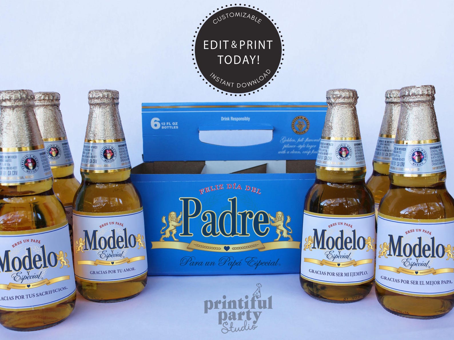 Father's Day Editable Modelo Beer Labels 6 Pack Beer Label and Case ...