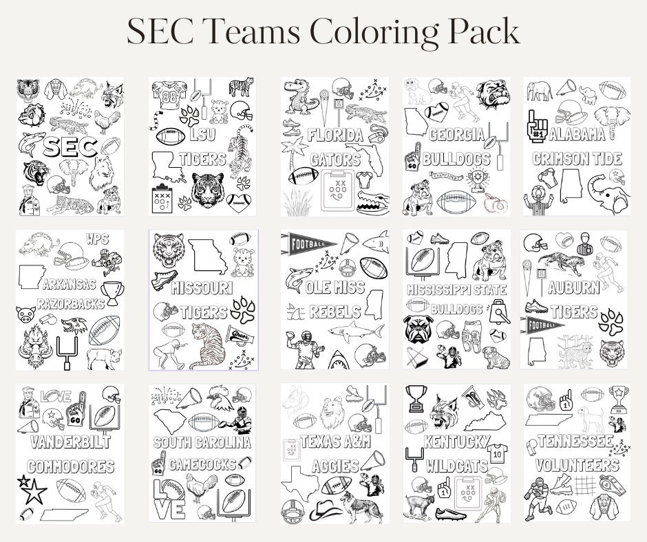 SEC Football Coloring Pages Kids Activities Gameday Fun for Kids - Etsy