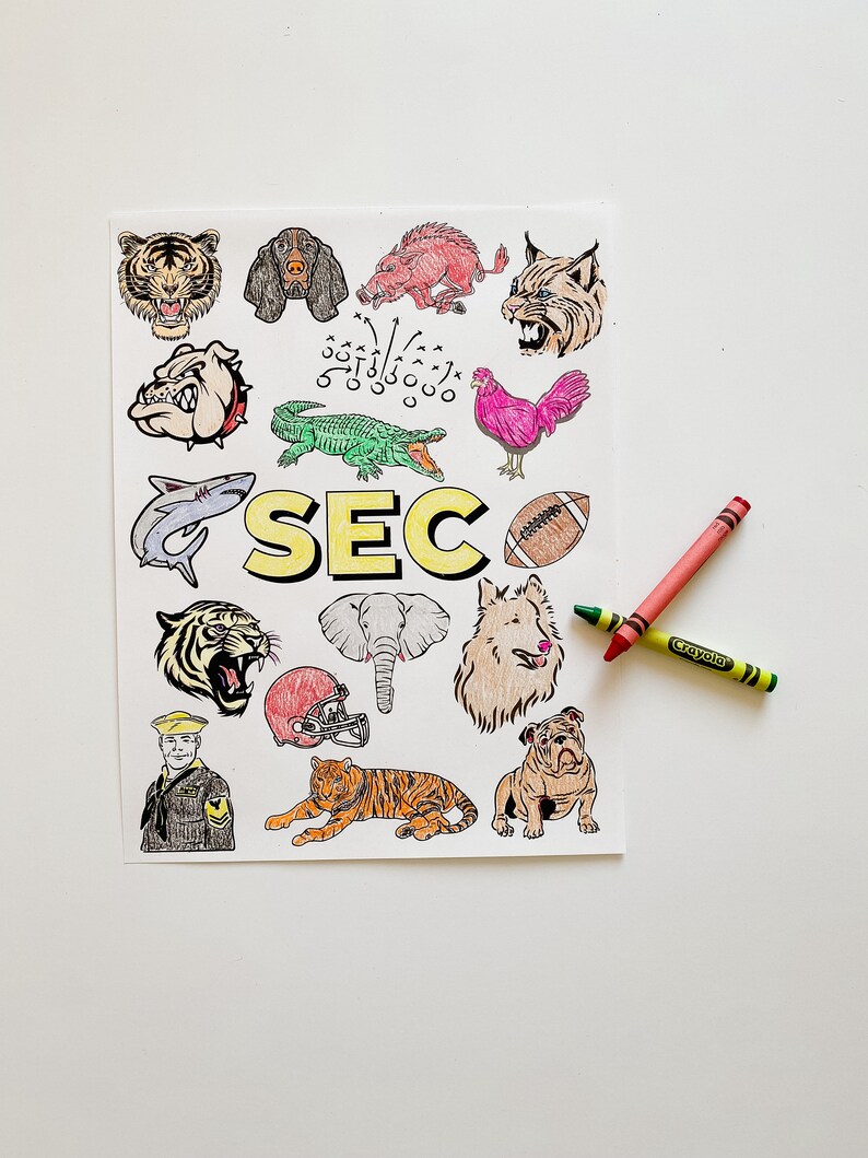 SEC Football Coloring Pages Kids Activities Gameday Fun for Kids - Etsy