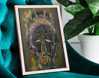 Abstract Face Painting | Gold Crown | Abstract Wall Art Print on Paper | Original art, Face, Contemporary art, "The Old King", Expressionism