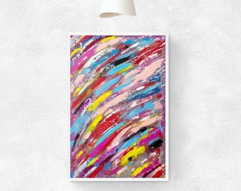 Original Abstract Contemporary Art Print, Tall abstract paintings, drifting, colorful paintings, light streak lofty art