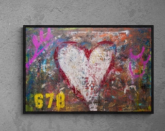 Street Art Canvas Prints, Abstract Graffiti Wall Art Canvas, Urban Art Prints, Heart Street Art Prints, Love Art Print, Industrial Art