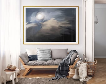 CLOUD ILLUSTRATION Prints – Dramatic Scenic MOON Nature Photo Fine Wall Art, Giclee Cloud Photos, Cloud Art, Clouds and Moon at nighttime