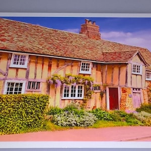 Antigua casa con estructura de madera en Coton, South Cambridgeshire, Inglaterra, Reino Unido.