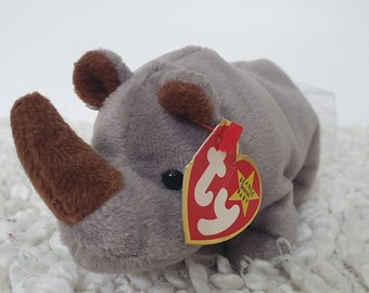 Beanie Baby Spike the Rhino, Retired TY Beanie, Collectible Plush Toy, Vintage Beanie Babies, Bday Gifts for Rhino Lover, Stocking Filler