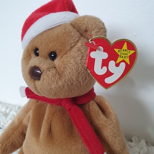 Ty Beanie Baby 1997 Holiday Bear, Gepensioneerde TY Bear, Vintage Collectible Bear, Kerstcadeau voor mama, Kousvuller