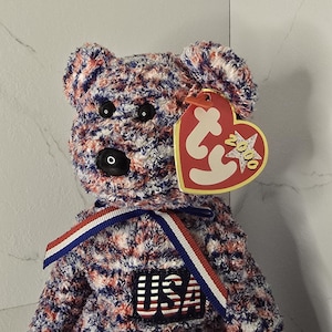 USA Ty Beanie Baby Bear – 2000 Retired Collectible, American Flag Bear Plush, Gift for USA Lover, Xmas Gift for Friend, Stocking Filler
