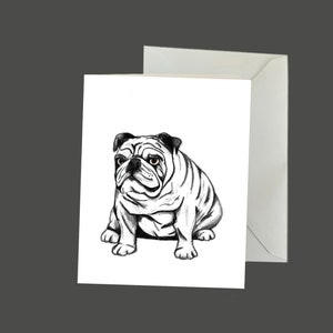 Carte de vœux Bulldog, Carte d’amant de chien, Carte d’anniversaire de Bulldog anglais, Illustration de Bulldog mignon, Carte de remerciement pour animaux de compagnie