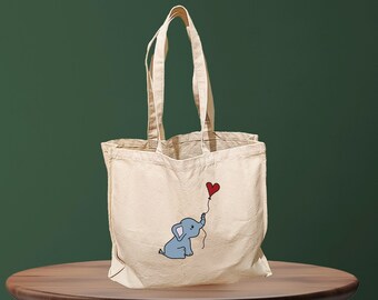 Elephant Tote Bag, Elephant lover Gift, Large Canvas Shoulder Bag, Animal Print Handbag, Eco-Friendly Shopping Bag, Gift For Her
