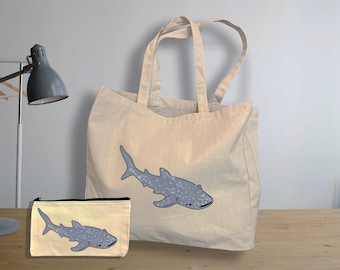 Whale Shark, Shark bag, Bundle, Shark Pencil Case, Shark gift, Whale Shark Tote Bag, Marine Biology Gift, Shark Lover, Reusable Bag