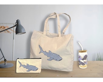 Whale Shark, Shark bag, Bundle, Shark Glass Can, Shark Pencil Case, Shark gift, Whale Shark Tote Bag, Marine Biology Gift, Shark Lover
