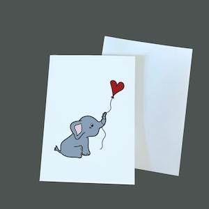 Carte éléphant, carte de Saint-Valentin, cartes de joyeux anniversaire, cartes de voeux animaux mignons, cartes faites main, voeux d'anniversaire.