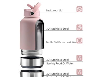 Portable Pet Water Bottle with 2  Bowls for Feeding Walking Hiking Travelling Cat Dog 1 Litre Handy Double Wall Vacuum Stainless Steel Gift