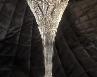 Jarrón de vidrio prensado americano antiguo, con diseño de diamantes y estrellas