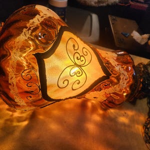 Vintage Mid century modern Hollywood Regency Ornate Amber Optic Light Swag Lamp Retro