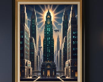 Art Deco Skyscraper Cityscape Print, Vintage Roaring Twenties Decor (Digital Download)