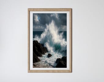 Dramatic Ocean Wave Print: Stormy Seascape Wall Art (Digital Download)