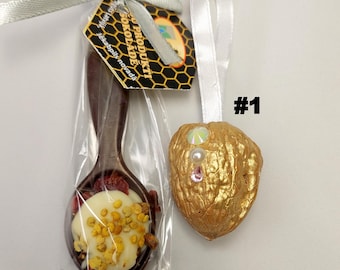 Christmas Chocolate Spoon & Wish Walnut Gift Set: Bee Pollen Party Favors