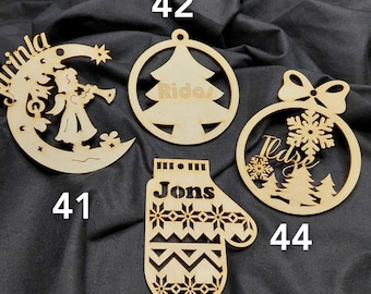 Wooden Xmas Tree Ornaments Set – Snowflakes + Custom Name Baubles
