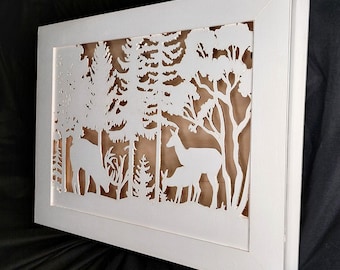 Woodland Deer Shadowbox: Laser-Cut Forest Silhouette with Backlight