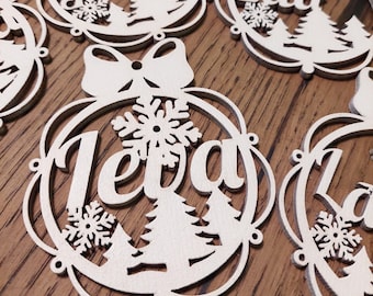 Adorno navideño de madera personalizado: copo de nieve con nombre personalizado, decoración para árbol