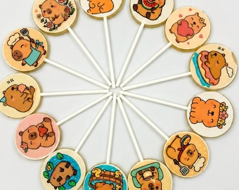 Capybara Candy Suckers, Edible Image Treats, Animal Theme  Kawaii Dessert Gift, Party Bag Fillers
