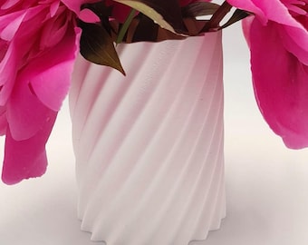 3D Printed Spiral Vase, Modern Minimalist Home Decor, Matte White PLA Plastic