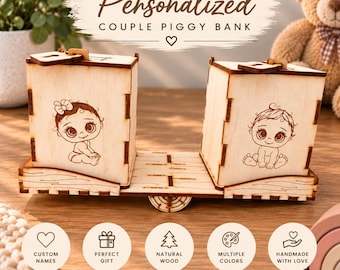 Custom Engraved Wooden Scales Coin Bank, Personalized Couple Savings Bank (Birch Plywood)