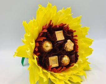 Chocolate Sunflower Bouquet, Candy Flower, Handmade Chocolate Arrangement, Edible Gift