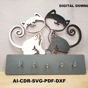 Kat sleutelhouder SVG-sjabloon/lasergesneden kat sleutelhanger Svg/Dxf, AI, Pdf, CDR/digitale download/Cat Silhouett sleutelhouder/minimalistische kat sleutelhouder