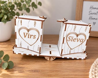 Personalized Wooden Couple Piggy Bank, Custom Wedding Gift, Engraved Names